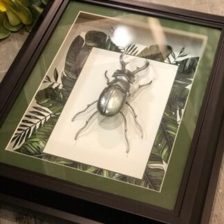 Cuadro 3D escarabajo plata palmas