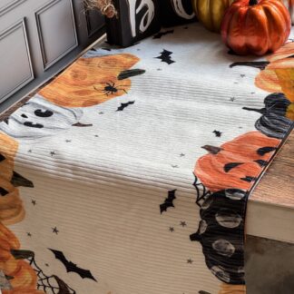 Camino de mesa calabazas blanco, naranja