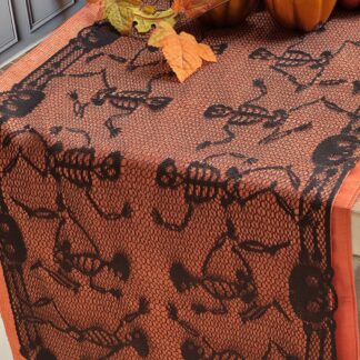 Camino de mesa doble naranja con negro esqueletos